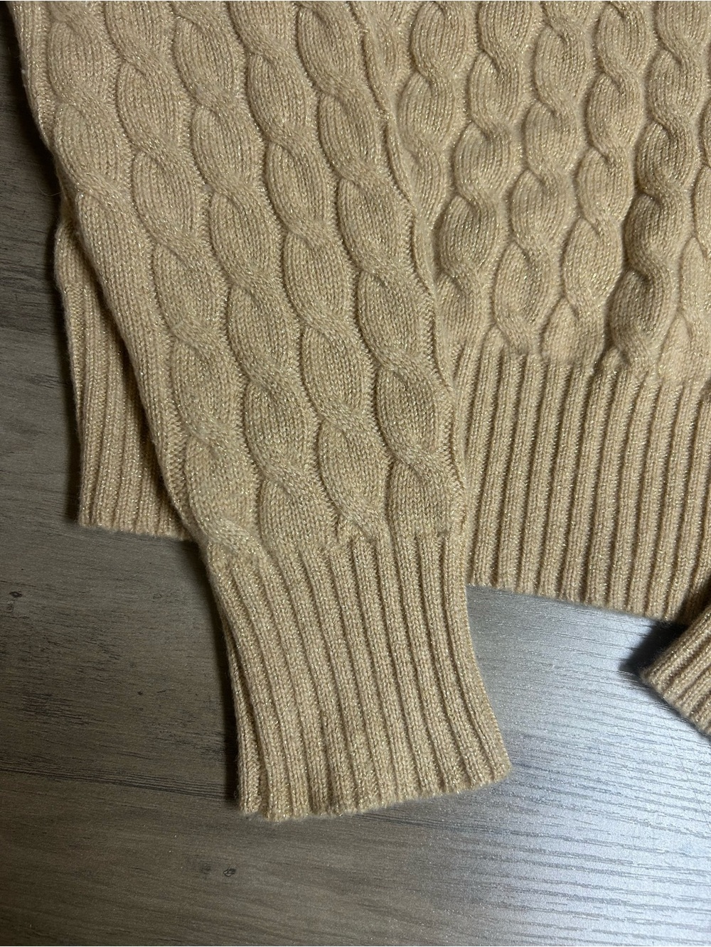J. Crew Women’s Cashmere Cable-Knit Sweater in Camel with Gold Shimmer - Picture 2 of 13